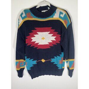Vintage 80s Sakura Sport aztec mockneck chunky knit sweater southwestern M